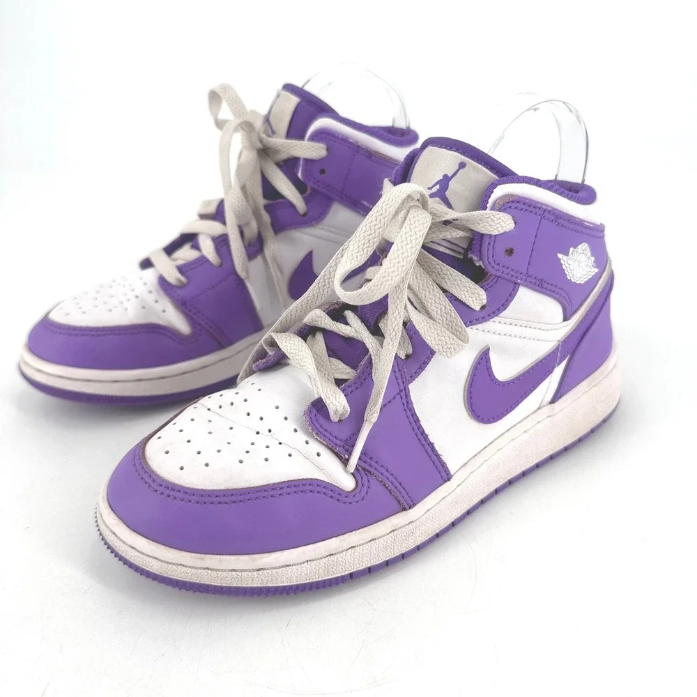 Kids Nike Air Jordan 1 Mid SE Venom Purple White High Top‎ Sneakers Sz 5.5Y